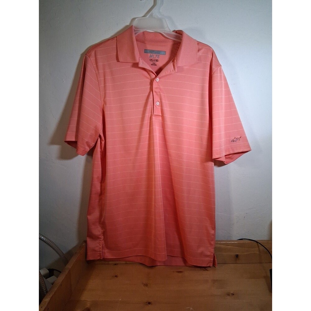 Greg Norman Golf Polo Shirt Men's M Peach Play Dry Casual  Stripe MlL75